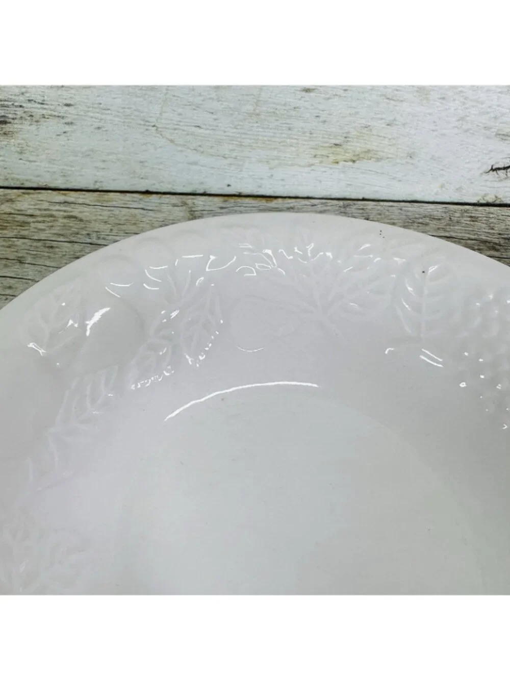 Gibson FRUIT Embossed Fruit Leaves White Shades Rim Coupe Soup Bowls Set of 4